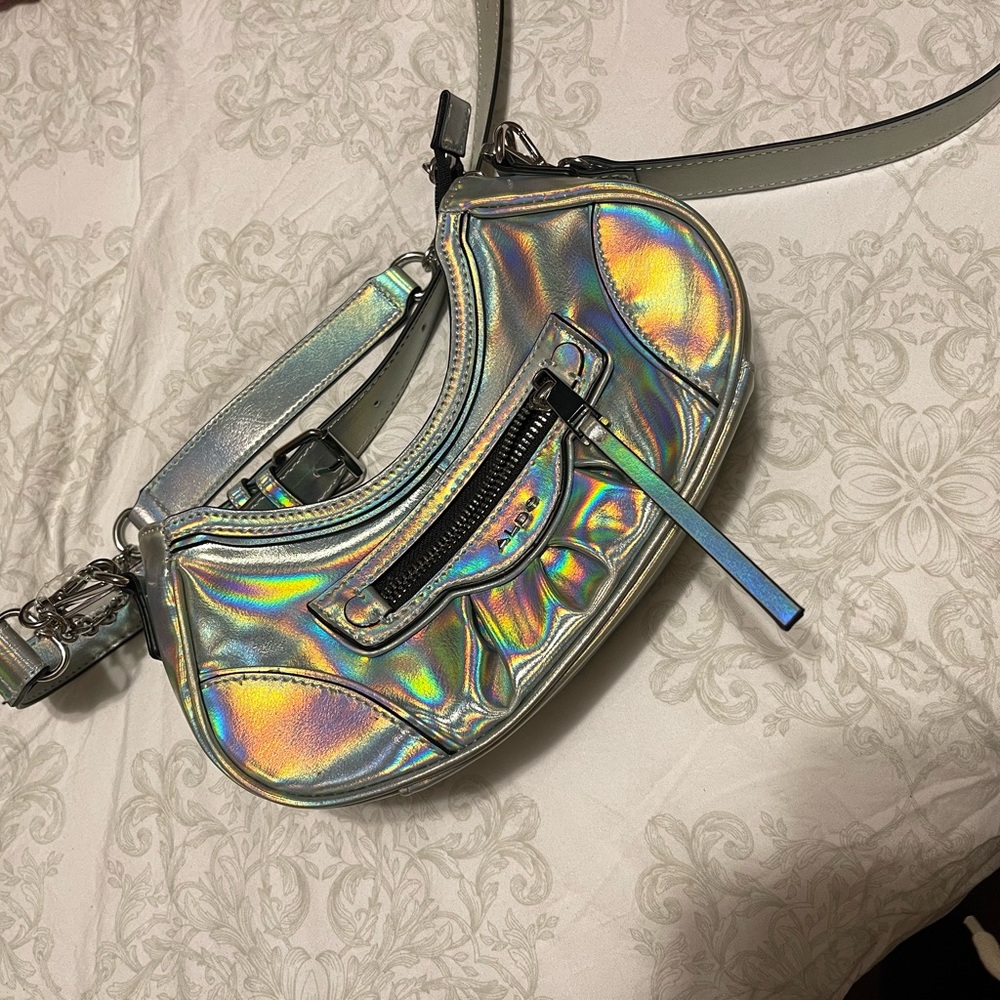 Aldo Silver Crossbody Bag with Modern Holographic Finish